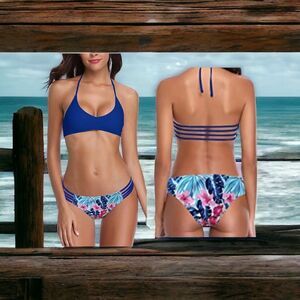 NWT Shekini Women's Floral Print Strappy Swimsuit Low Rise Two Piece Bikini S